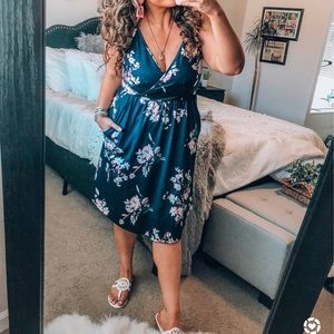 Navy Floral midi dress